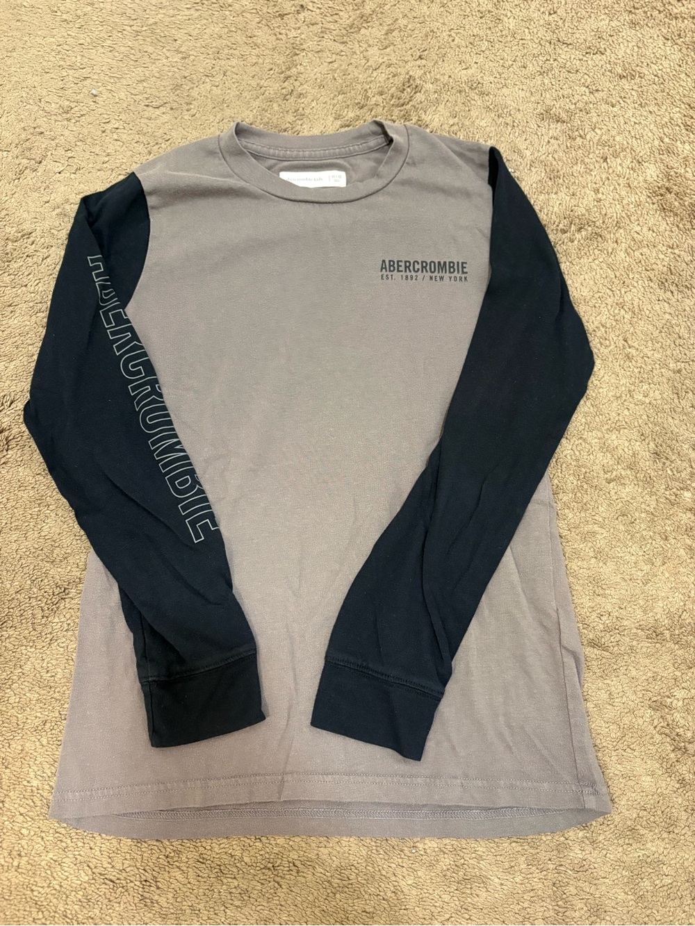 Abercrombie Kids Boys lTwo-Tone Long Sleeve Shirt - Gray with Black Sleeves